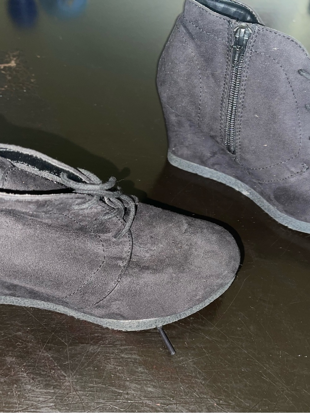Black Suede Wedge Ankle Boots